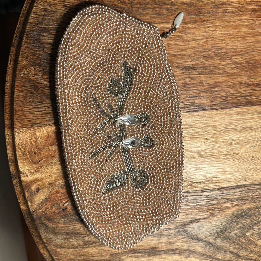 vintage 1940s K & G Charlet Paris New York Ivory Gray Beaded Clutch Evening Bag